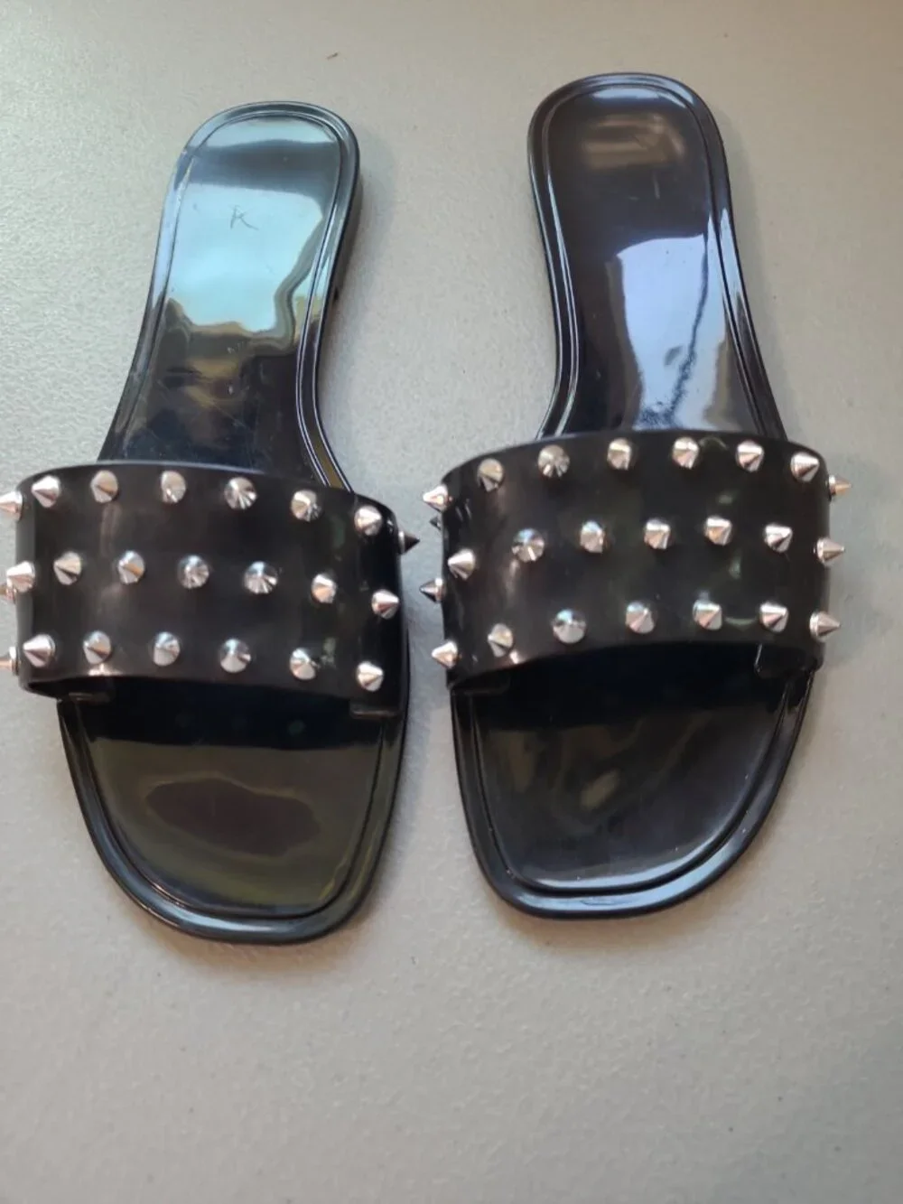 Women's Slide Sandals Size 6 Black Spiked Studded Punk Goth Alternative Slip On